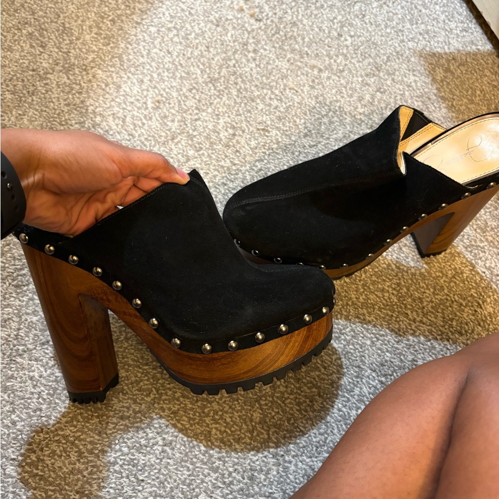 Jessica Simpson Black Suede Studded Mules